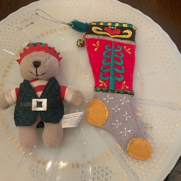 Starbucks Elf Bear and Felt Stocking Ornaments - Picture 1 of 5